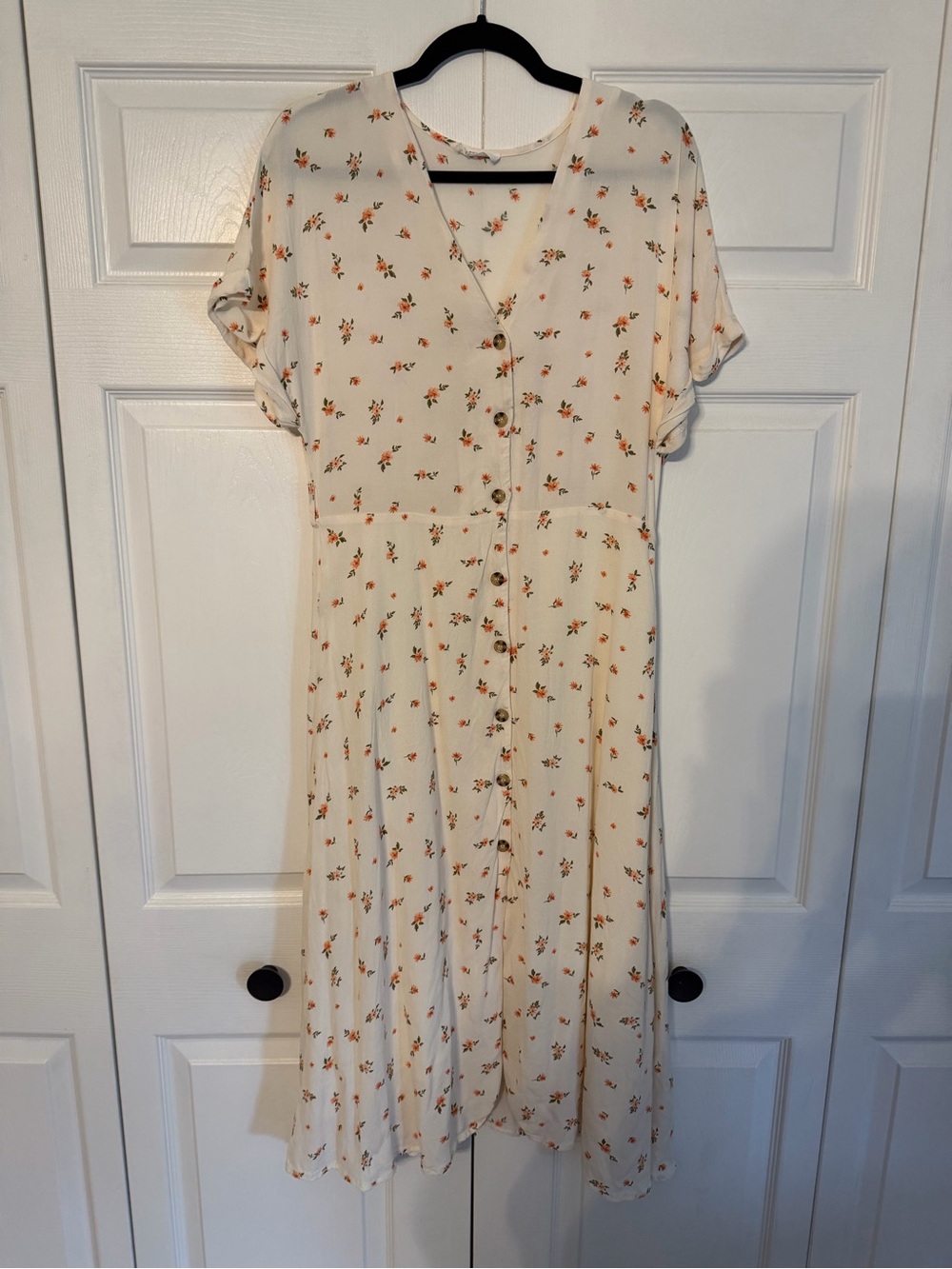 Sophie Rue Cream Midi Dress with Orange Floral Print